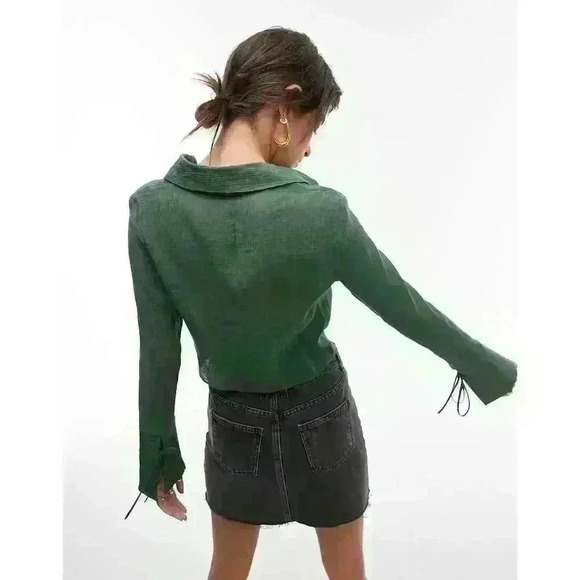 Topshop Button Down Cropped Blouse in bottle green Size 12 - Picture 3 of 9